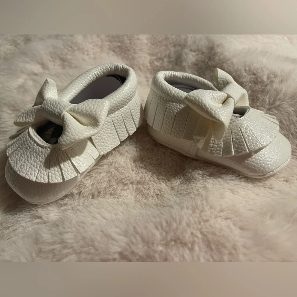 White Baby Moccasins with Bow